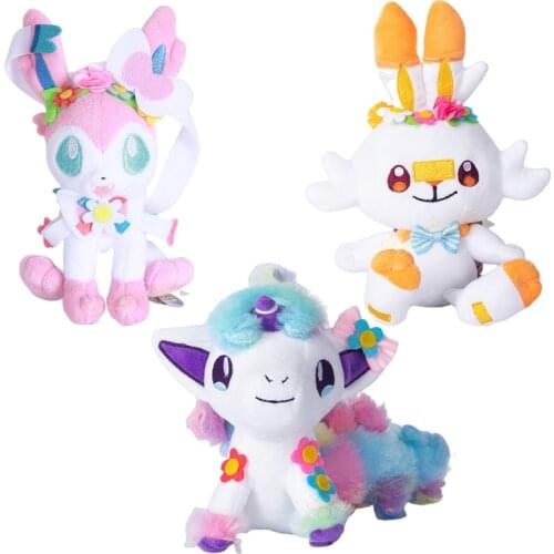 Pokemon Cartoon Stuffed Animals Sword Shield Scorbunny Sylveon Easter Wreath Plush Anime Kawaii Cute Soft Plushie Doll Kids Toys