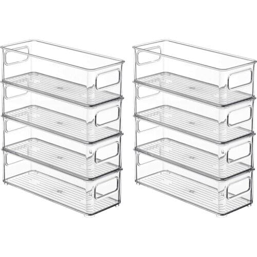 Set of 8 Stackable Plastic Food Storage Bins - Refrigerator Organizer with Handles for Pantry, Fridge, Freezer, Kitchen