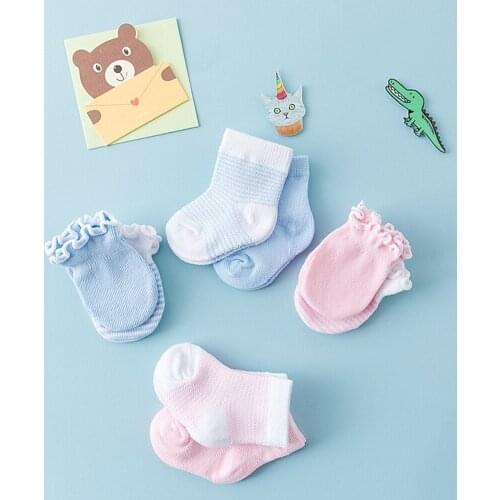 4 Pairs/set Newborn Baby Socks Gloves Cute Kids Cotton Socks Anti-scratch Breathable Elasticity Protection Mittens Infant Gift