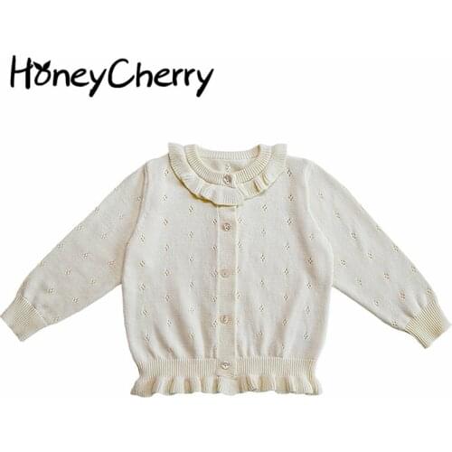 2021 spring and autumn new girls hollow-out lace cardigan childrens cotton long sleeve sweater girls sweater