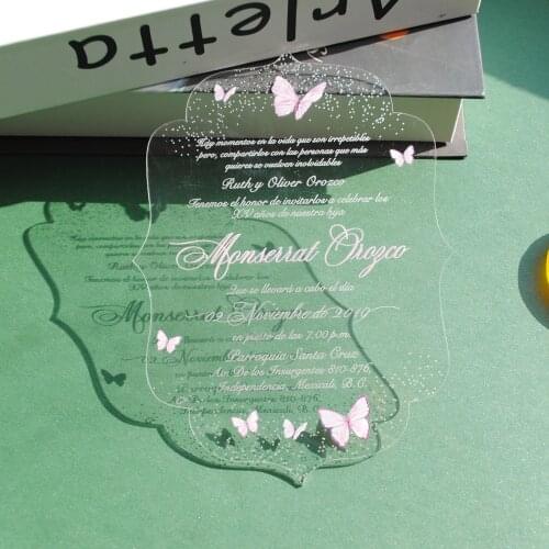 Hot sale customize butterfly acrylic card, transparent wedding acrylic,birthday,party menu acrylic card wholesale and retailer
