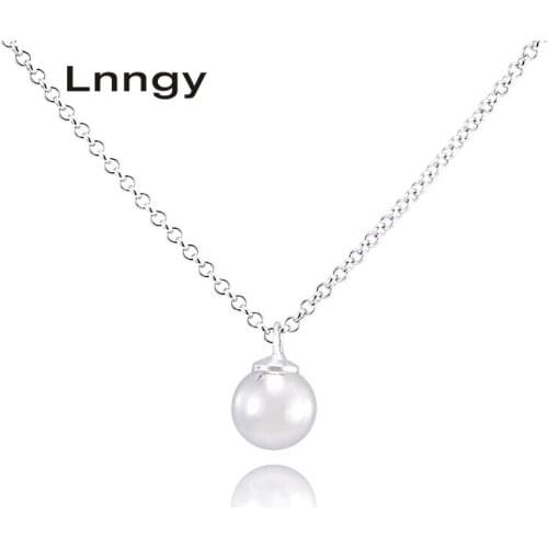 Lnngy Luxury 925 Sterling Silver Pendant Beads 18Inches Necklace Women Engagement Anniversary Lady Silver Ball Necklace Pendants