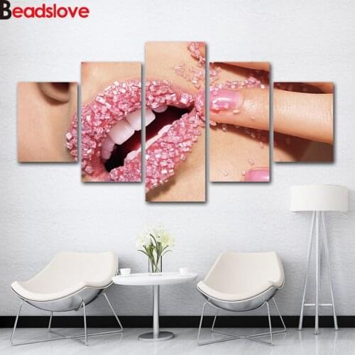 DIY diamond embroidery Manicure Pink Lipstick full square round diamond painting cross stitch kit mosaic 5 pcs home decoration