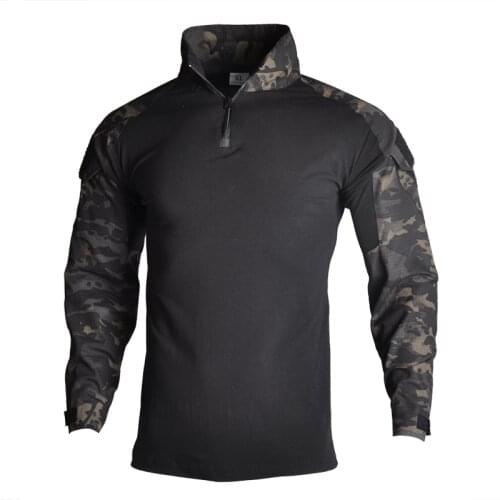 Tactical Hiking T-shirt with Pads Long Sleeve Army Military Patchwork Plus Size Hunting Fishing Climbing Shirt Battle Strike