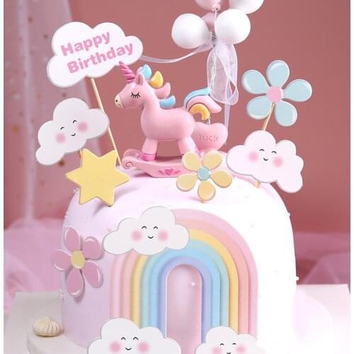 Cute Rocking Horse Cake Topper Unicorn 1st Cake Decor Unicornion Birthday Cupcake Decor Happy Birthday Party Decor Kids Boy Girl
