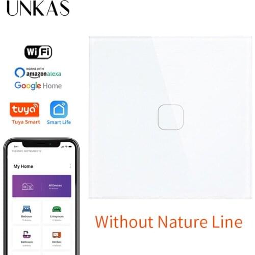 UNKAS Standard 1 Gang Crystal Glass Panel EU/UK Light Touch Switch Tuya/Smart Life Wireless ControL Electric Touch Light Switch
