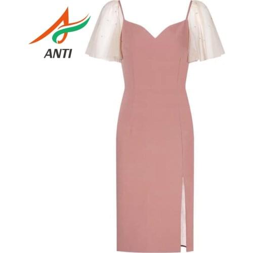 ANTI Elegant V Neck 2019 High Split Cap Sleeve Graduation Dresses Short Sleeve Backless Vintage Satin vestidos de graduacion