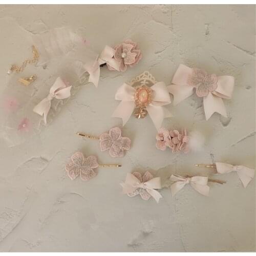 Cherry Blossom Pink Lolita Headwear Sweet Sakura Lace Necklace Hairpin Side Clip Headwear Prop D606