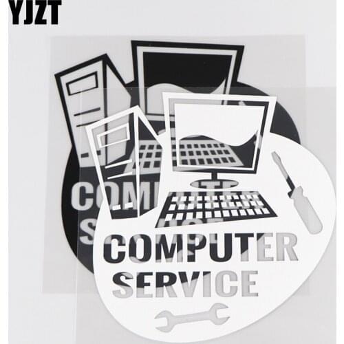 YJZT 14.9×14.9CM COMPUTER SERVICE Vinyl Car Sticker Decal Funny Cartoon Pattern Black/Silver 4C-0483