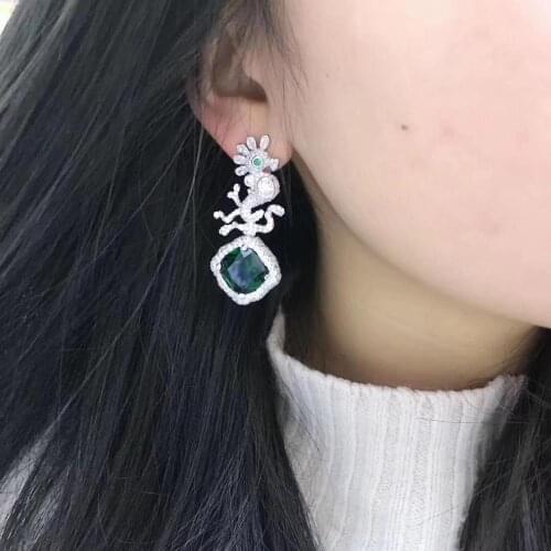 Sea horse stud earring 925 sterling silver asymmetric green color fine women jewelry anniversary free shipping