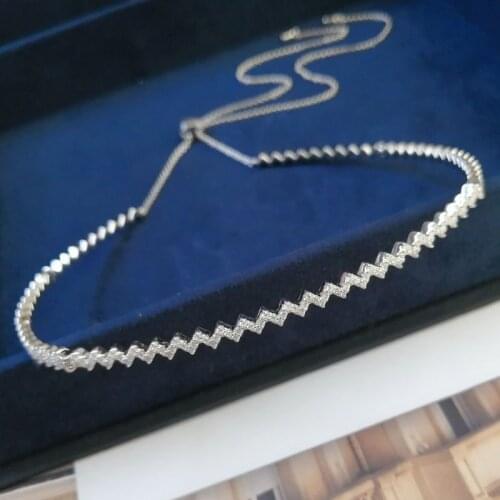 SLJELY Top Quality Real 925 Sterling Silver Zigzag Choker Adjustable Necklace Pave Cubic Zirconia Women Luxury Brand Jewelry