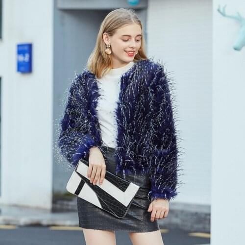 Women Peacock Blue Faux Female Furry Jacket Fall 2020 Winter Shaggy Artificial Fur Coat Abrigo Mujer KJ204