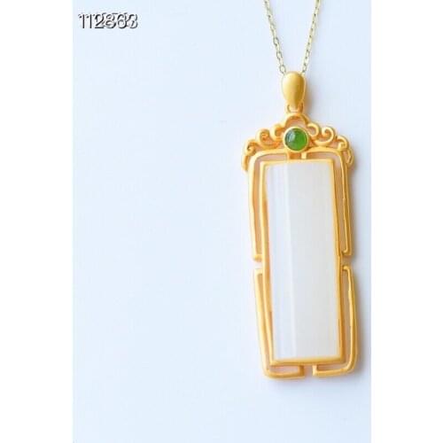 Certified Vintage Silver White Jade Necklace S925 Sterling Silver Jade Jasper Necklace for Women Jewelry Gold Chain