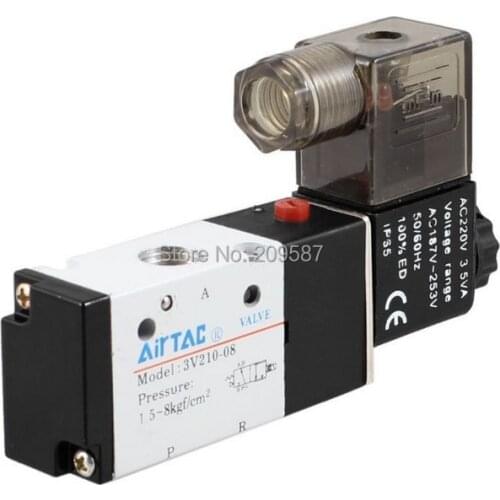 1Pcs 3V210-08 AC220V 3Port 2Position 1/4" BSP Single Solenoid Pneumatic Air Valve