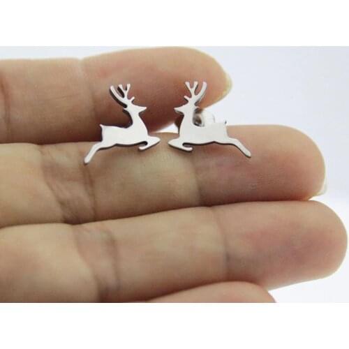 10Pairs Stainless Steel Running Deer Earrings Cute Little Elk Studs Earring Accessories Jewelry For Kids Girls Women Xmas Gift