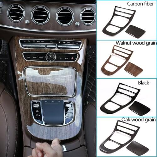 2 Pcs Car ABS Console Gear Panel Frame Cover Trim Accessories For Mercedes Benz E Class W213 2019 Glossy Black