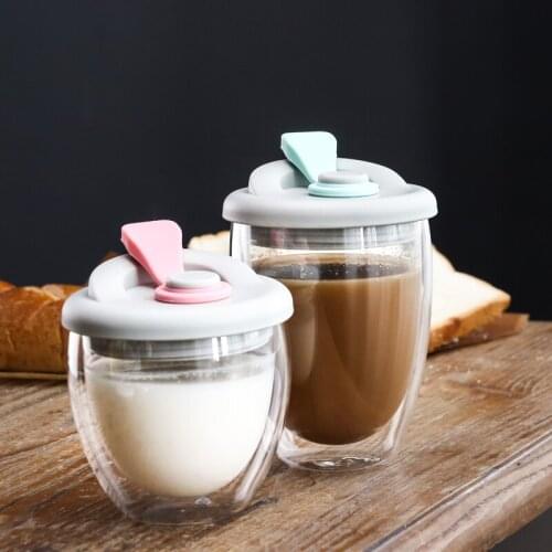 350ml/450ml Double Layer Glass Coffee Mug With Lid Leak-Proof Travel Milk Tea Cup Nice Gifts
