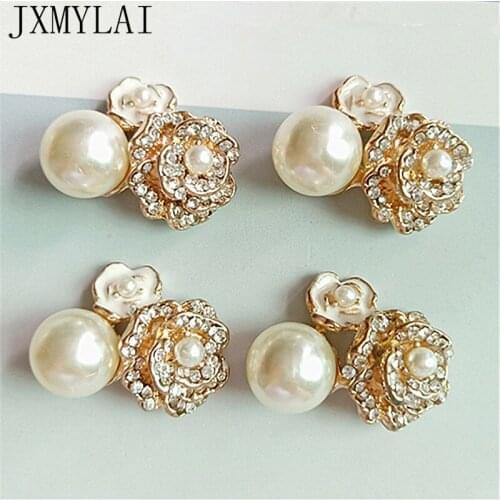 5 PCS 20*30mm Fashion Metal Alloy KC Gold Enamel Crystal Pearl Flowers Connectors Charm DIY Hair Accessories
