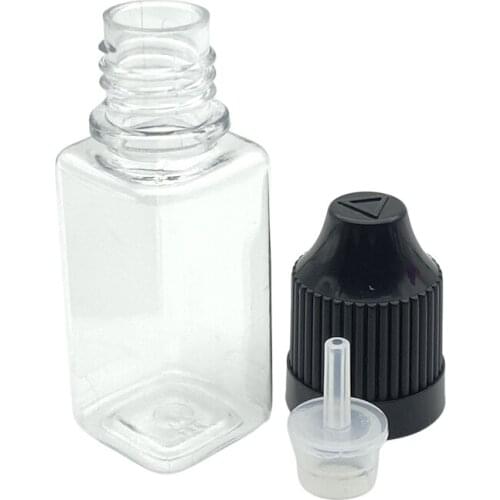 5pcs PET 10ml Plastic Square Clear Bottle With Childproof Cap For Eye Dropper E Liquid Empty Hard Bottle