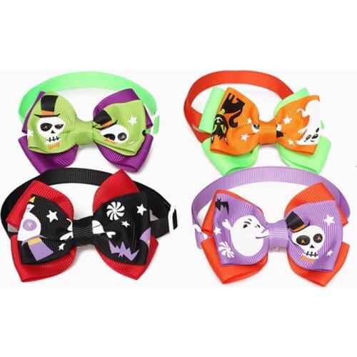 50PC/Lot Halloween Pet Supplies Dog Bow Ties Bat Ghost Cat Dog Bowties Collar Dog Accessories