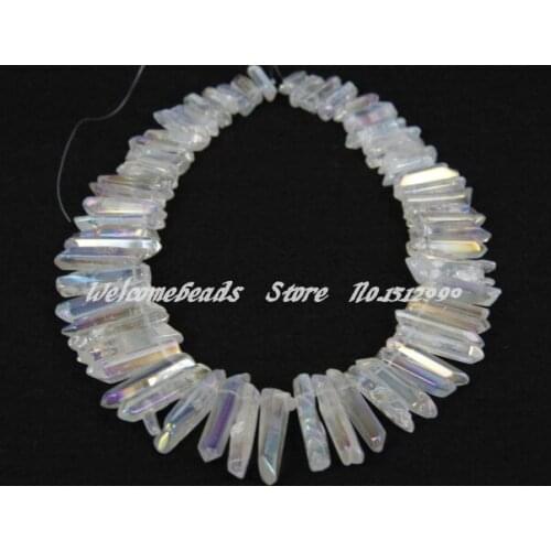 66pcs/str Natural Crystal Stone Polished AB Titanium White Crystal Quartz Jewelry for Necklace Making 6-8x15-37mm
