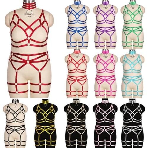 Collar Accessories Busty Women Plus Size Body Harness Set Bondage Restraints Straps Bdsm Stockings Garter Belt Fetish Lingerie