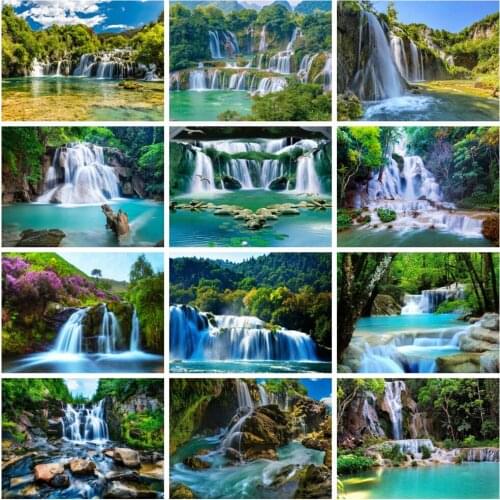 Huacan Diamond Painting Full Spring Waterfall Scenery Diamond Art Mosaic Mountain River Landscape Embroidery Home Decor