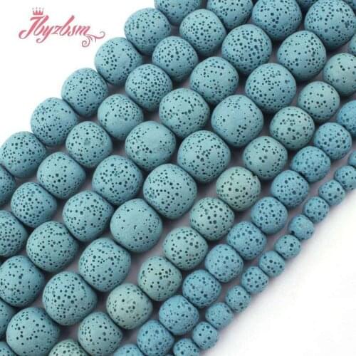 Natural Skyblue Lava Rock Smooth Round Beads 6/8/10/12mm Stone Beads Loose For DIY Necklace Bracelets Jewelry Making Strand 15"
