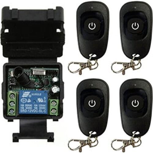 DC12V 24V 1CH 1 CH Wireless RF Remote Control Light Switch 10A Relay Output Radio Receiver Module+one-button black Transmitter