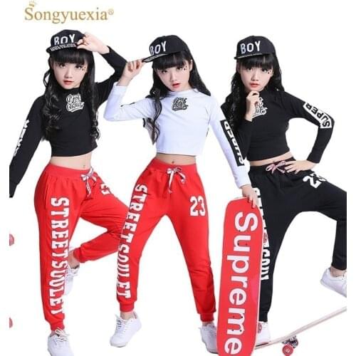 Fashion Children Jazz Dance Clothing Girls Street Dance Hip Hop Dance Costumes Kids Performance Party Clothes Sets 2-15Years