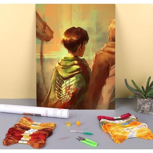 Doodles Printed 11CT Cross-Stitch DIY Embroidery Set DMC Threads Painting Sewing Handmade Handiwork Home Decor Counted