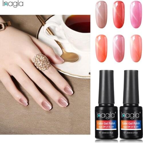 Inagla 6 Colors Nude 15ml Cat Eye Gel Polish 3D Magnet Nail Art Soak Off UV LED Nail Polish Lacquer Varnish Top Base Coat