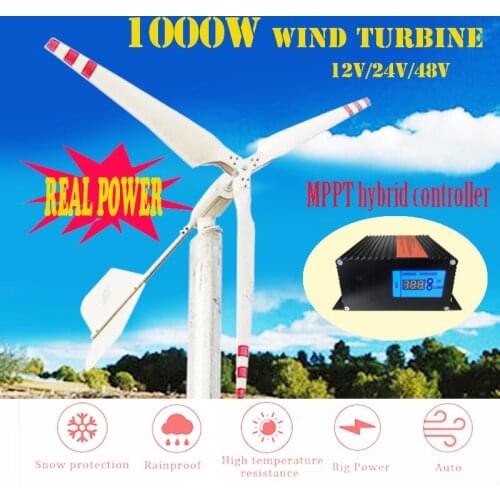 Hot 1000w 12v 24v 48v horizontal wind turbine generator DC with wind charge controller for wind solar system use