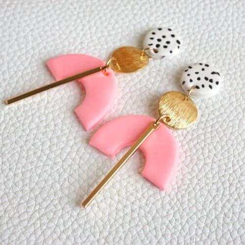 LOVOACC Textured Handmade Semicircular Polymer Clay Metal Dangle Earring for Women Fashion Geometric Earring Jewelry Pendientes