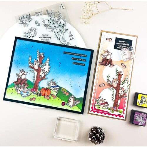 Cute Squirrel Climbing Tree Cutting Dies and Stamps for DIY Scrapbooking Album Transparent Silicone Greeting Card Decorative Die