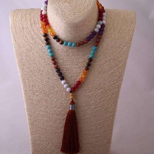 Fashion Long Tassel Yoga Jewelry Multi Stone Buddha Halsband Women Seven Chakras Necklaces