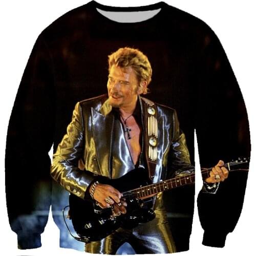 Harajuku 3D Printed Johnny Hallyday Mens Sweatshirts Hip hop Cool Crewneck Long Sleeve Streetwear Hoody Clothing Sudaderas Tops