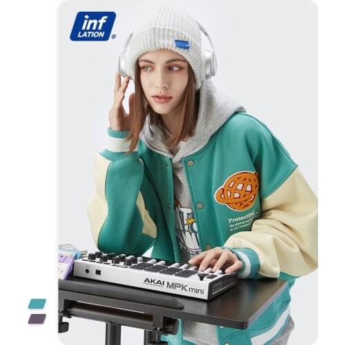 INFLATION Fashion Baseball Jacket Men UK Streetwear Thick Fleece Bomber Jacket Couple Embroidery Vintage Varsity Jacket Unisex