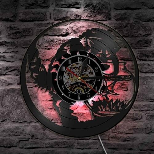 Funny Cat And Fishbowl Design Wall Light Modern Wall Lamp Vinyl Record Wall Clock Kitty Playing With Goldfish Home Decor Watch