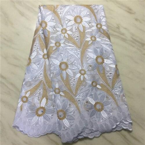 Latest Design 100% Cotton African Lace Fabric 2021 High Quality Lace White Gold Nigerian Swiss Voile Lace In Switzerland PL4679