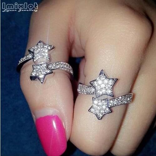 New Trendy Adjustable Rings Silver Color Shiny Crystal Star Open Finger Rings For Women Wedding Jewelry Anel Feminino
