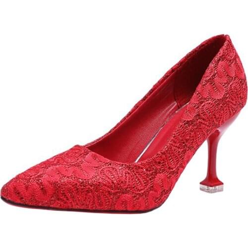 Pointed Shallow Mouth Stiletto Heels Red Wedding Shoes 2019 Spring And Autumn New Bridesmaid Cat Single Shoes Women