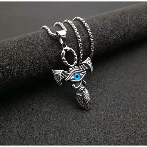POTCET Neutral Stainless Steel Egypt Eye of Horus Titanium Steel Pendant Necklace Geometric Hip Hop Fashion Party Jewelry