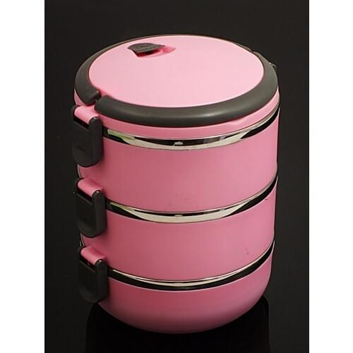 Sas New Generation 3 Layer Purda Pink Lunch box Storage Container Vacuum Contalı