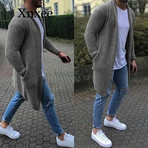 Gray Winter Turn Down Collar Long Cardigan Men Casual Solid Warm Long Sleeve Sweater Men Slim Fit Homme Turtleneck Knitwear Male