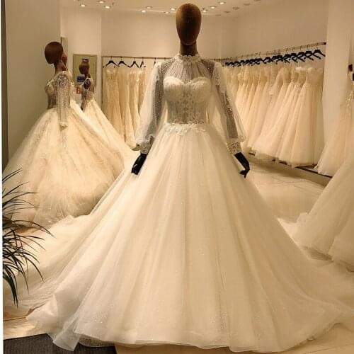 SL-8073 SuLi Lace Applique Ball Gown Wedding Dress 2020 New Chapel Train Bride Dress Crystal Wedding Gown