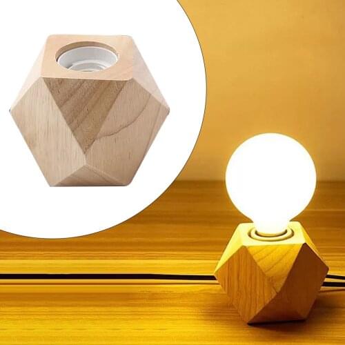 Modern Retro Wood Table Lamp Polyhedron E27 Desk Lamps US Plug Living Room Bedroom Bedside Lamp Decor Wooden Base Table Light