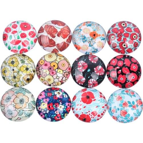 Reidgaller Poppy Flower Cabochon Glass Photo Pattern 25mm 20mm 12mm Diy Findings For Earrings Pendants Making
