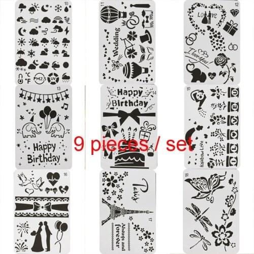 9pc Stencil Bullet Journal Openwork Festival Painting Template DIY Embossing Craft Accessories Sjablonen For Scrapbooking Decor