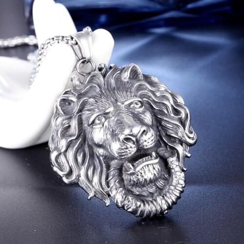 Retro Punk Lion Head Pendant Domineering Fashion Mens Titanium Steel Necklace Trend Mens Hip Hop Motorcycle Party Jewelry